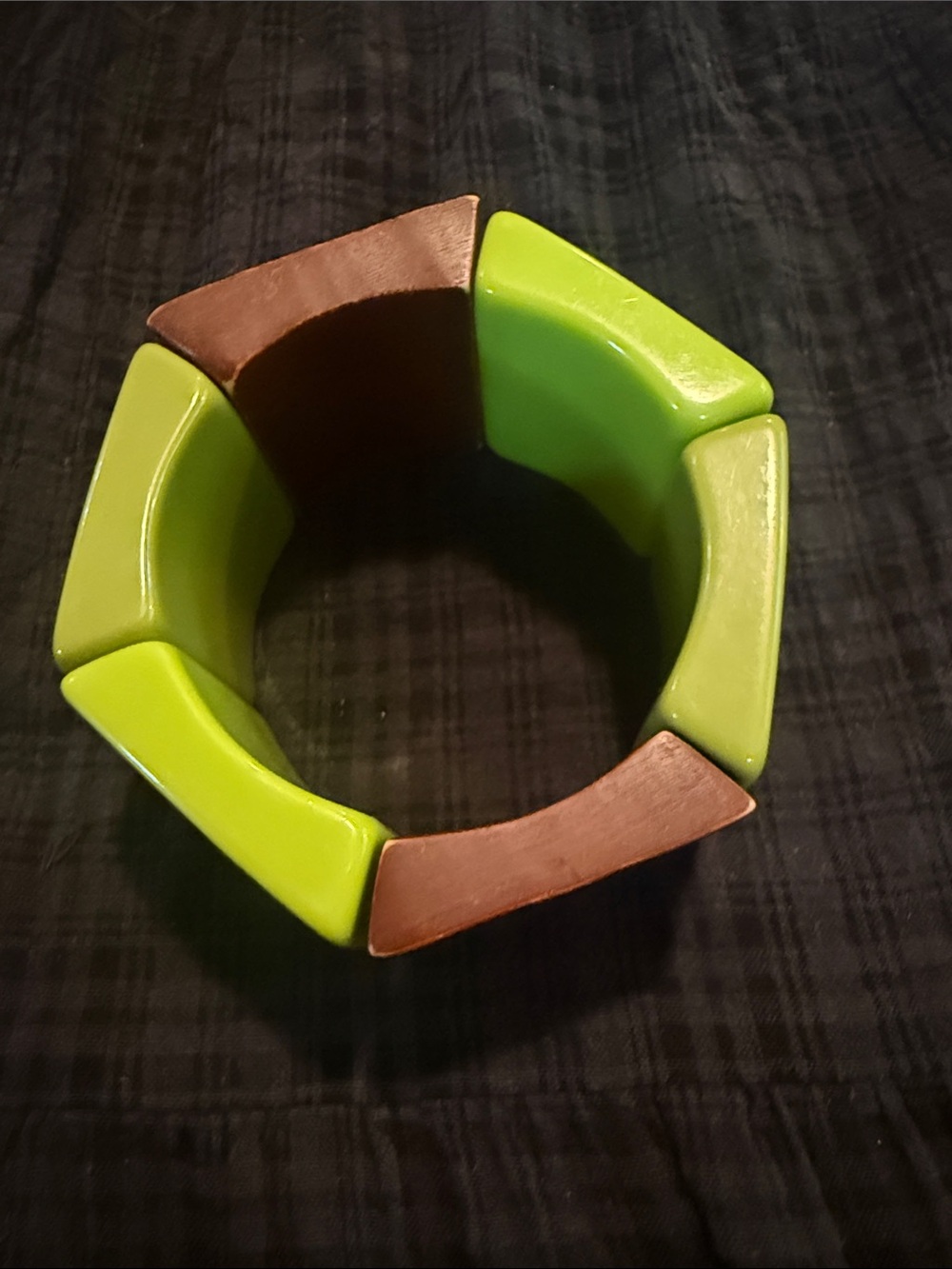 Chunky Vintage Green & Brown Resin and Wood Bracelet